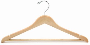Flat natural wood suit hanger with bar